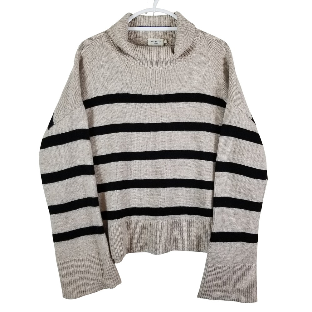 The Reset R Label Striped Wool Cashmere Mock Neck Sweater Oatmeal Black XL RE816